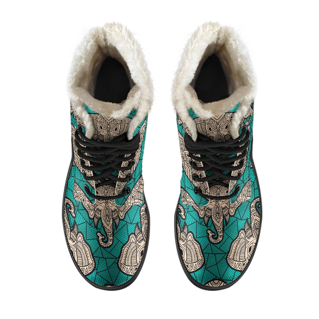 Boho Head Elephant Faux Fur Leather Boots-JTAMIGO.COM