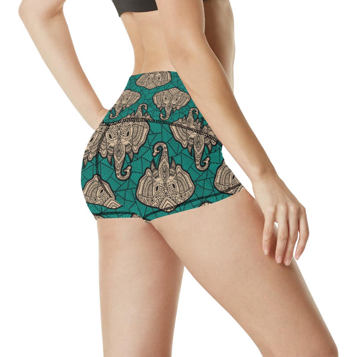 Boho Head Elephant High Waisted Spandex Shorts-JTAMIGO.COM
