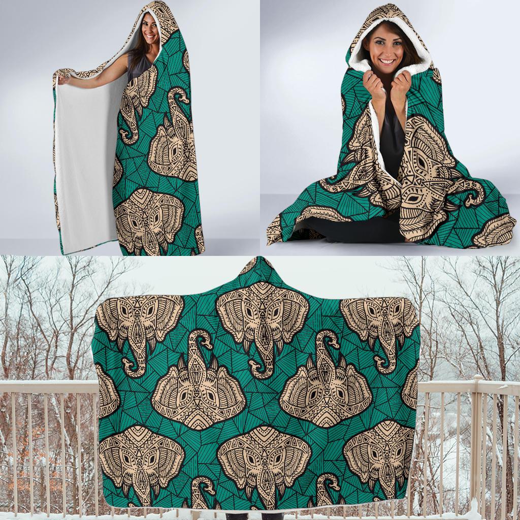 Boho Head Elephant Hooded Blanket-JTAMIGO.COM