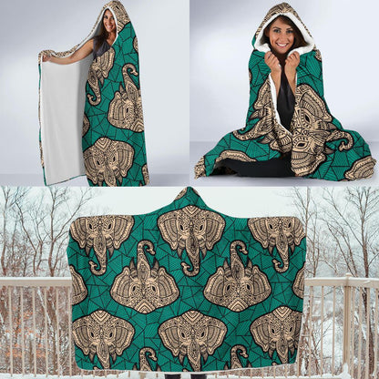 Boho Head Elephant Hooded Blanket-JTAMIGO.COM