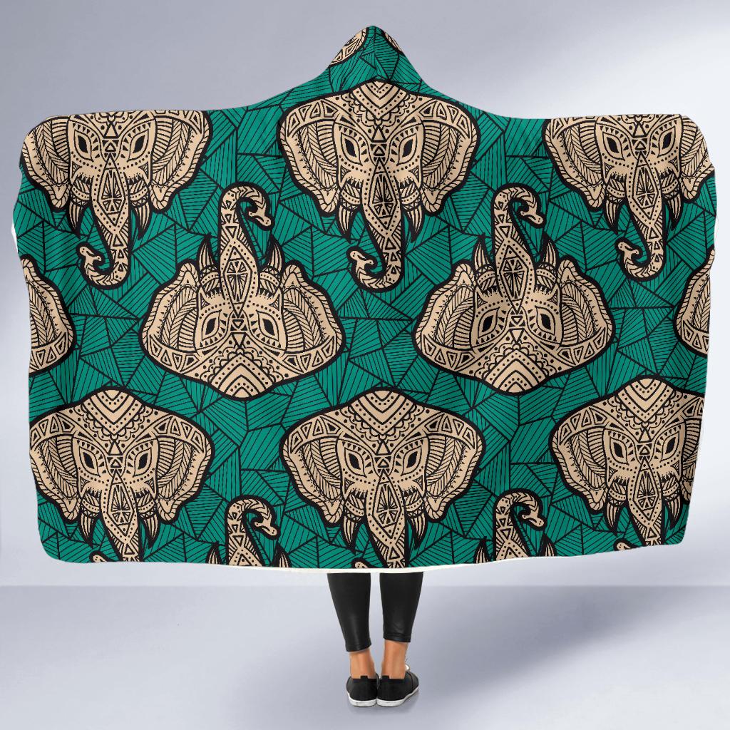 Boho Head Elephant Hooded Blanket-JTAMIGO.COM