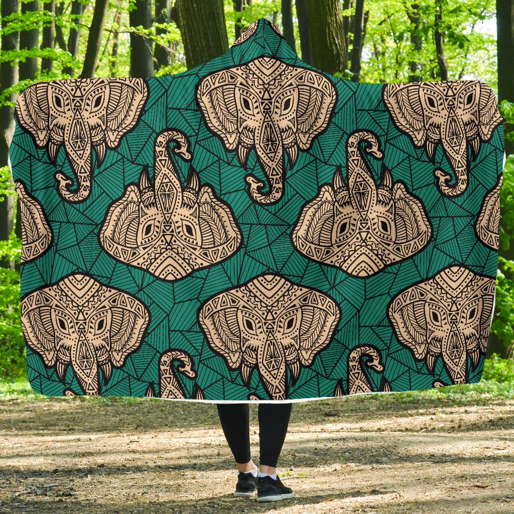 Boho Head Elephant Hooded Blanket-JTAMIGO.COM