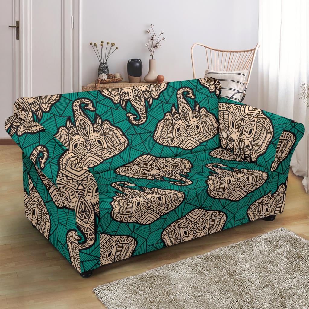 Boho Head Elephant Loveseat Slipcover-JTAMIGO.COM