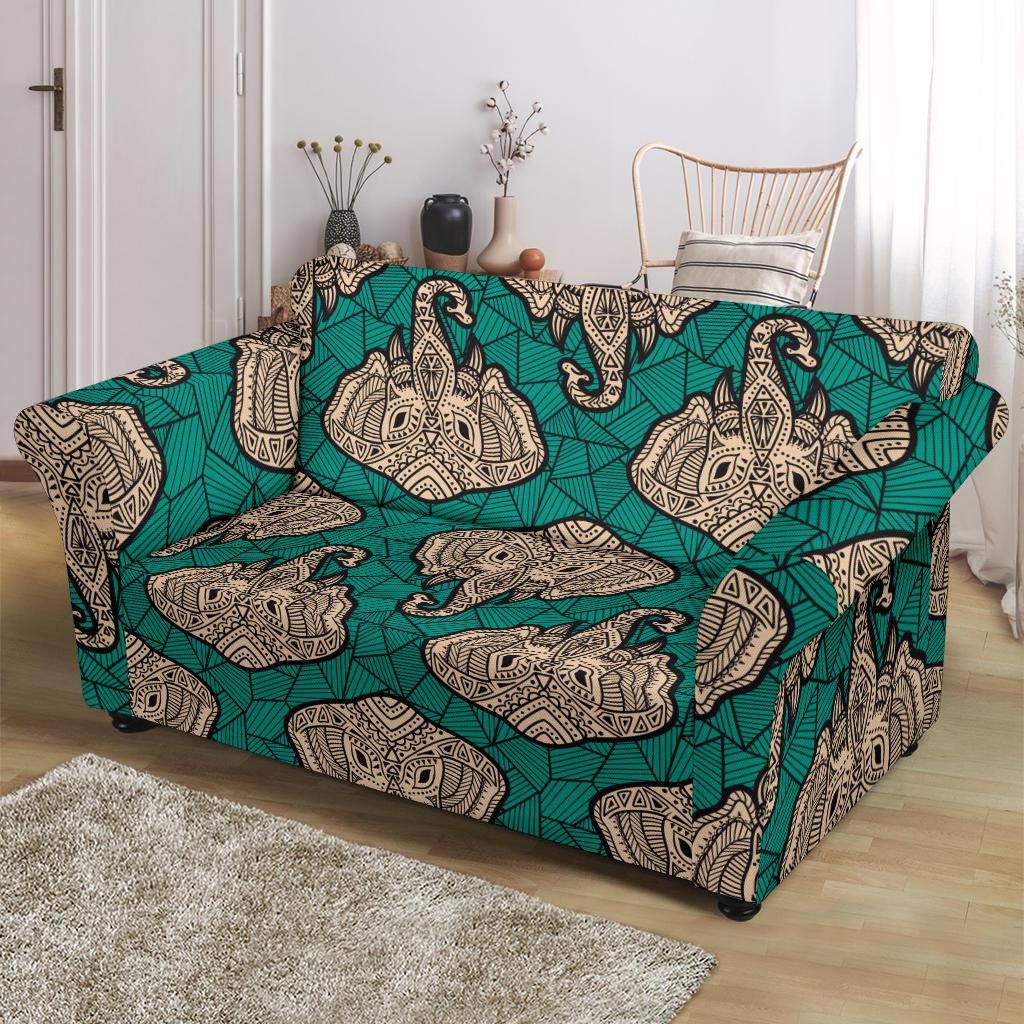 Boho Head Elephant Loveseat Slipcover-JTAMIGO.COM