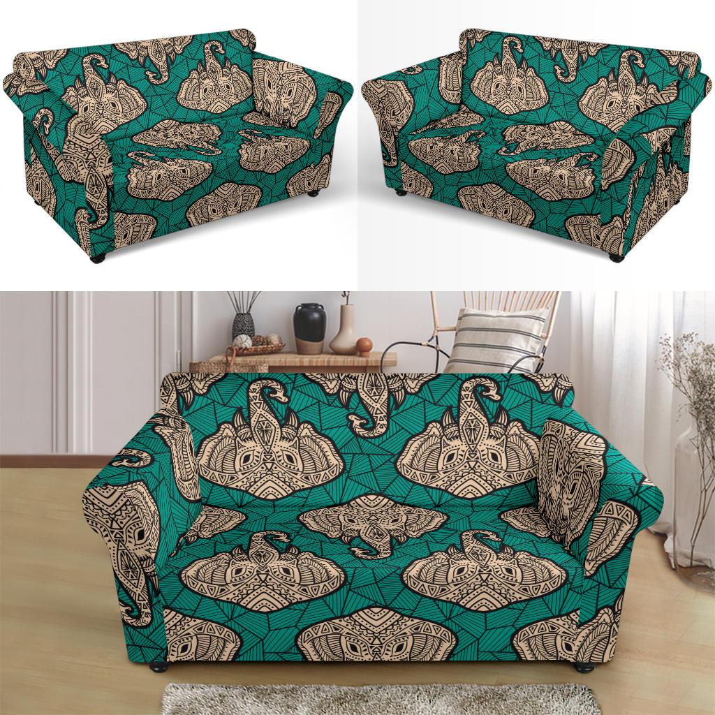 Boho Head Elephant Loveseat Slipcover-JTAMIGO.COM