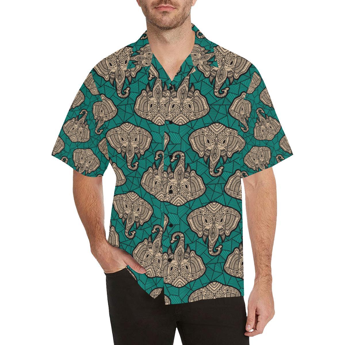 Boho Head Elephant Men Aloha Hawaiian Shirt