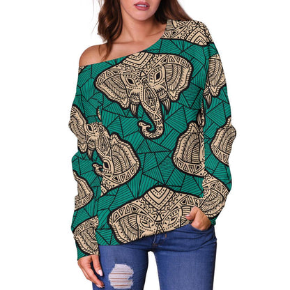 Boho Head Elephant Off Shoulder Sweatshirt
