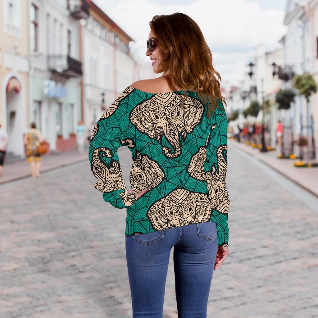 Boho Head Elephant Off Shoulder Sweatshirt