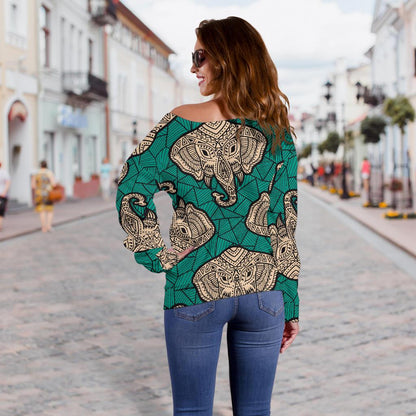 Boho Head Elephant Off Shoulder Sweatshirt