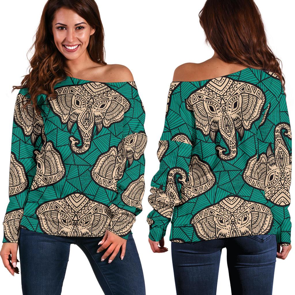 Boho Head Elephant Off Shoulder Sweatshirt