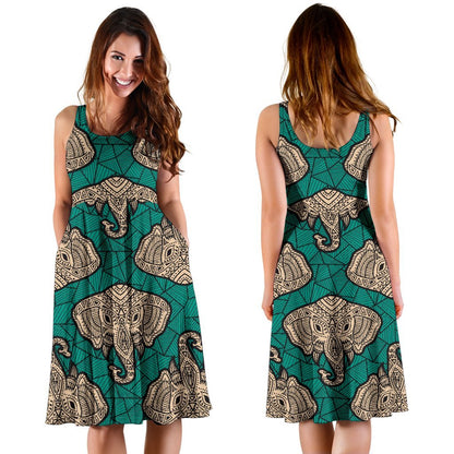 Boho Head Elephant Sleeveless Dress