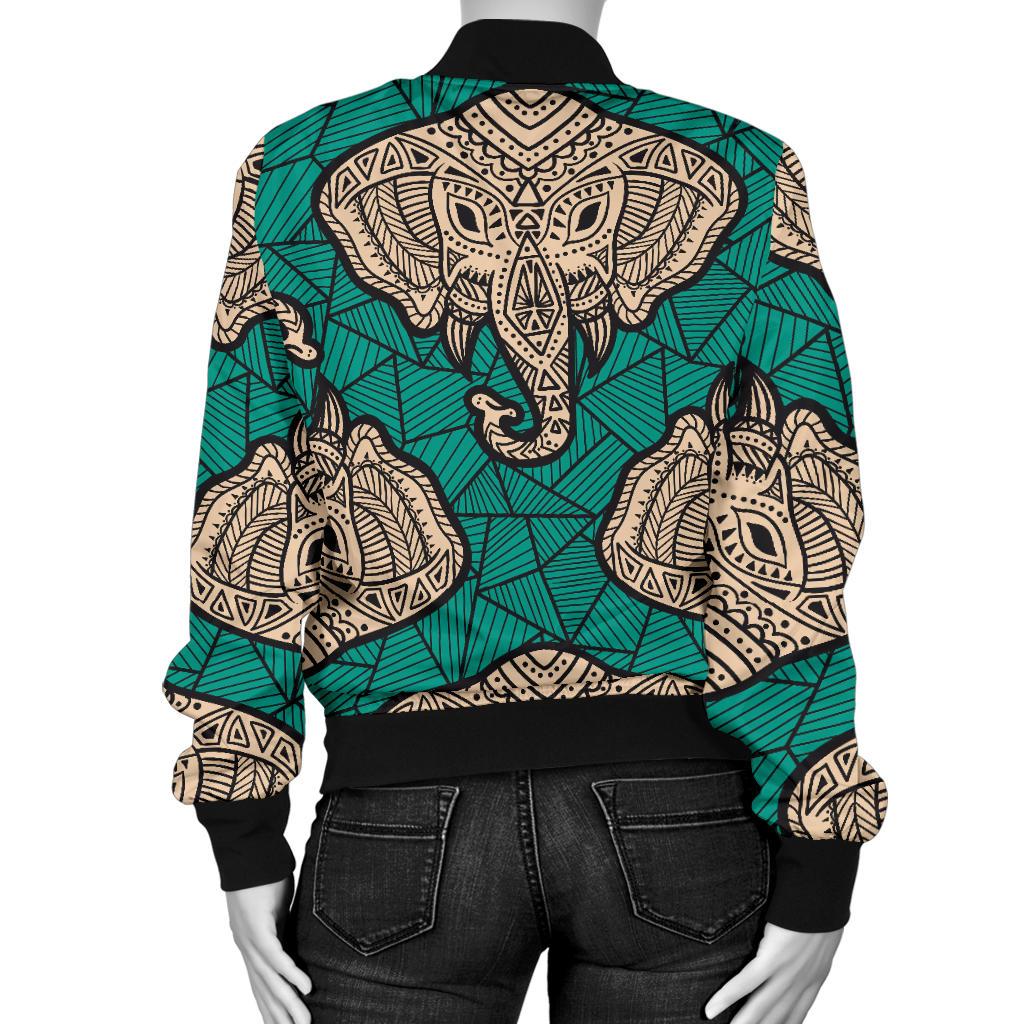 Boho Head Elephant Women Casual Bomber Jacket