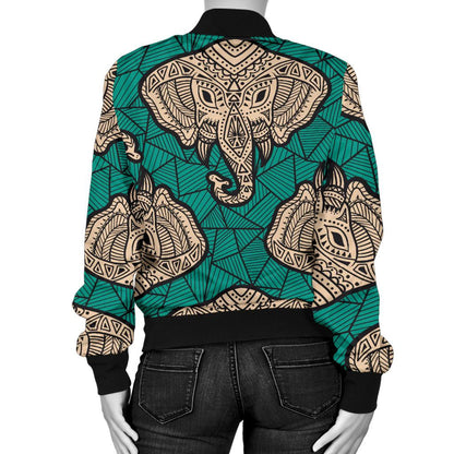 Boho Head Elephant Women Casual Bomber Jacket