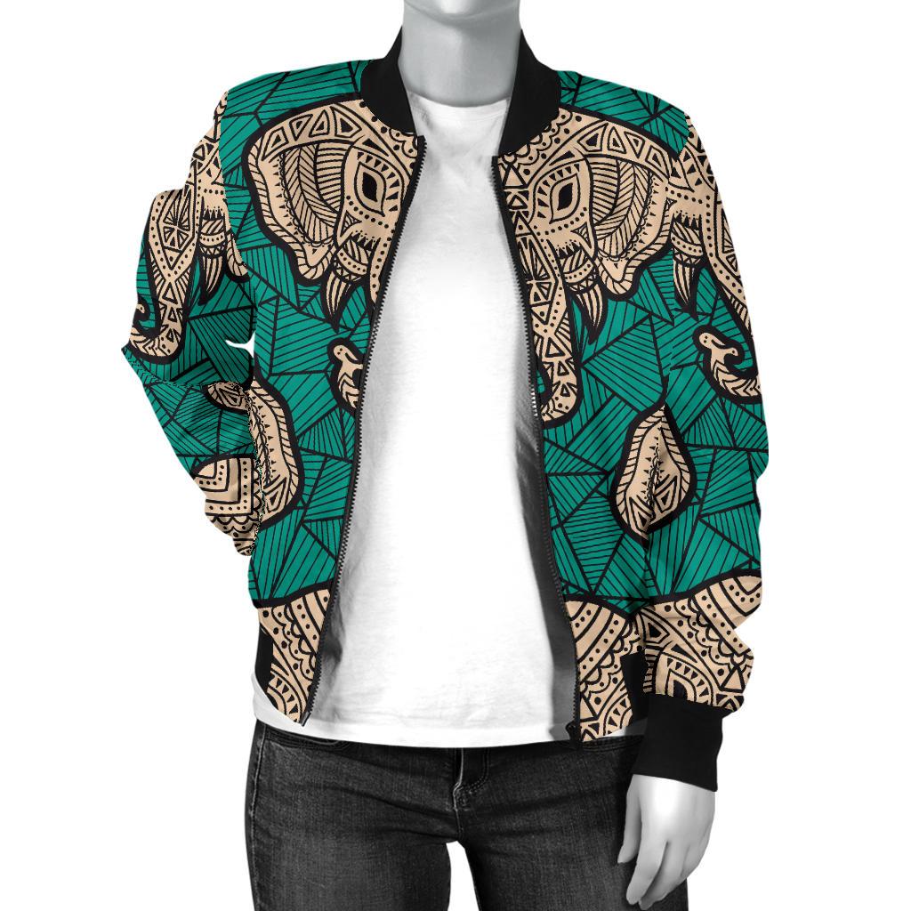 Boho Head Elephant Women Casual Bomber Jacket