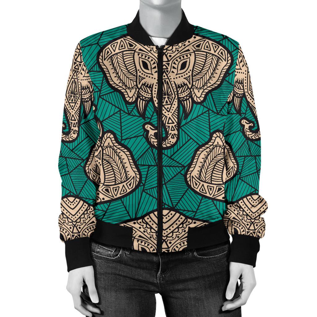Boho Head Elephant Women Casual Bomber Jacket