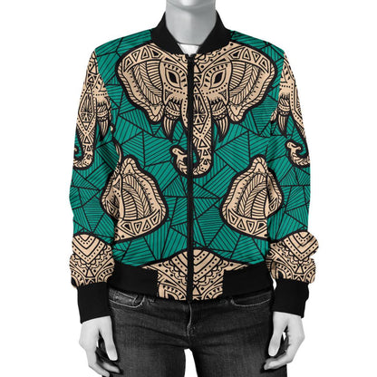 Boho Head Elephant Women Casual Bomber Jacket