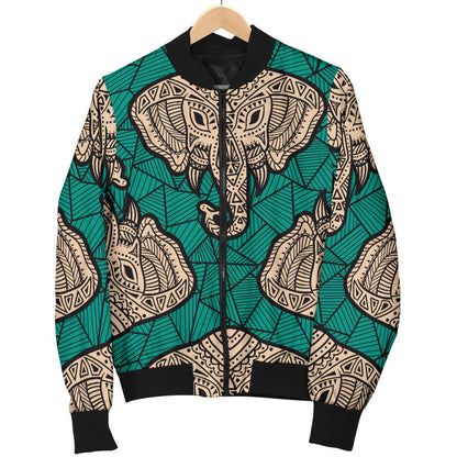 Boho Head Elephant Women Casual Bomber Jacket