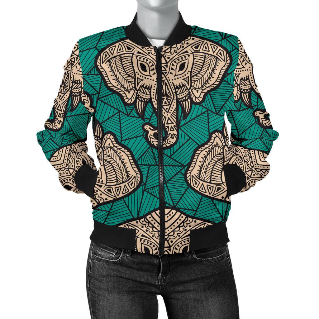 Boho Head Elephant Women Casual Bomber Jacket