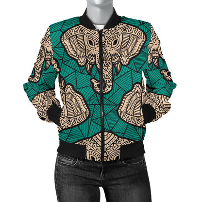 Boho Head Elephant Women Casual Bomber Jacket
