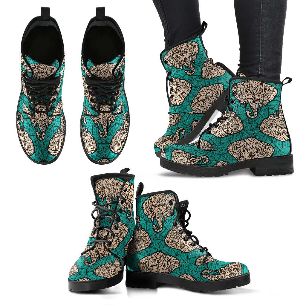 Boho Head Elephant Women Leather Boots-JTAMIGO.COM