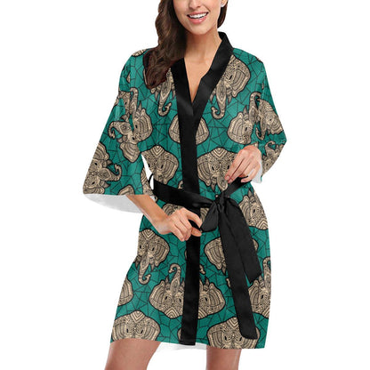 Boho Head Elephant Women Short Kimono Robe