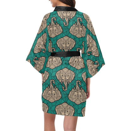 Boho Head Elephant Women Short Kimono Robe