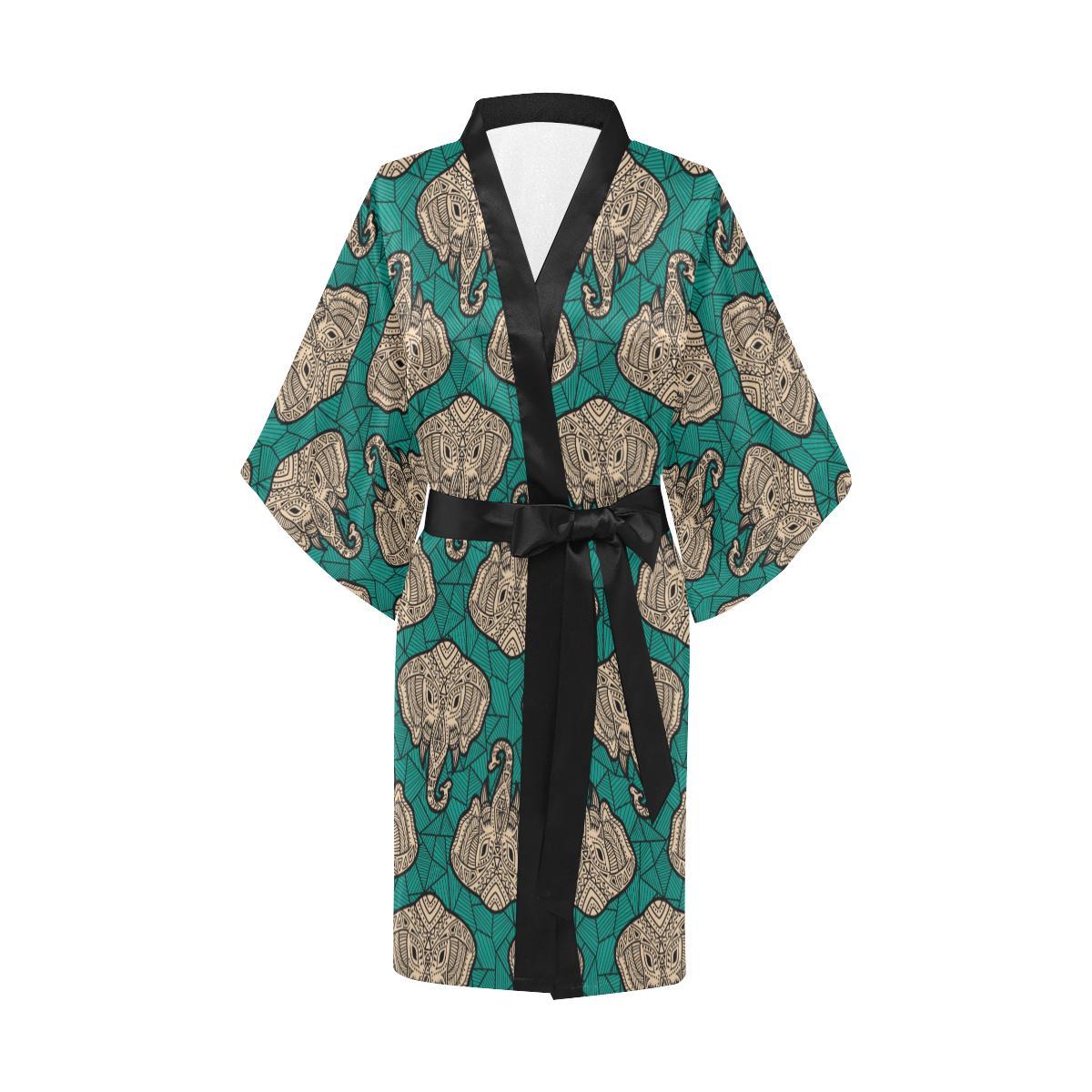 Boho Head Elephant Women Short Kimono Robe