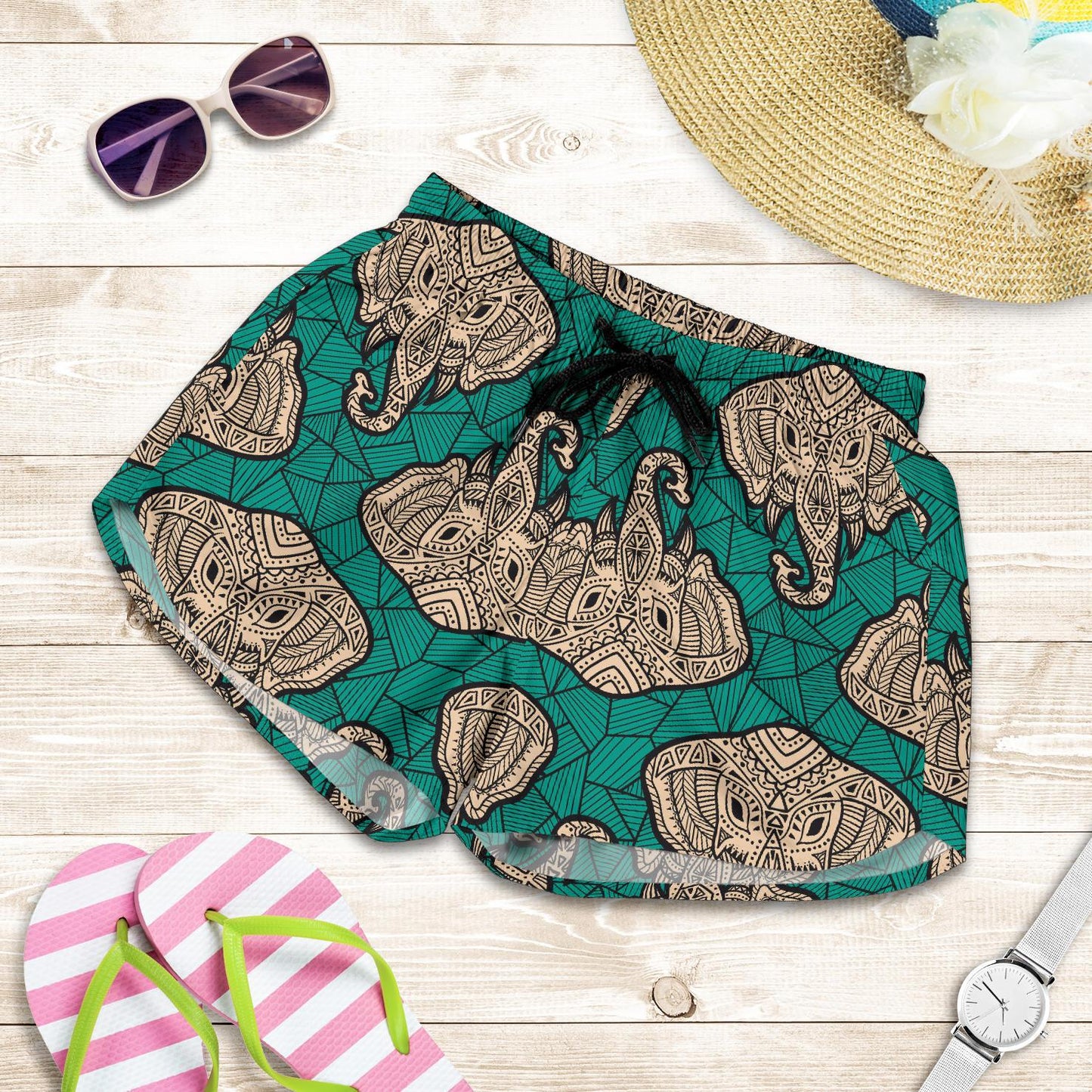Boho Head Elephant Women Shorts-JTAMIGO.COM