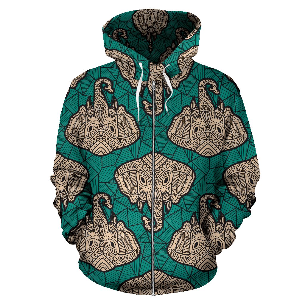 Boho Head Elephant Zip Up Hoodie