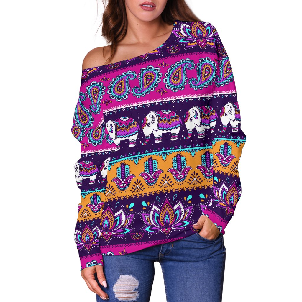 Boho Indian Style Pattern Off Shoulder Sweatshirt