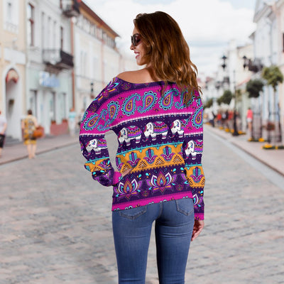 Boho Indian Style Pattern Off Shoulder Sweatshirt