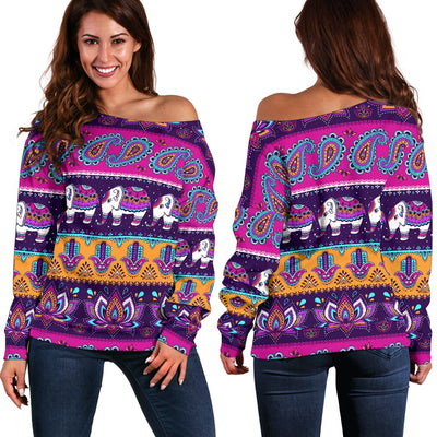 Boho Indian Style Pattern Off Shoulder Sweatshirt