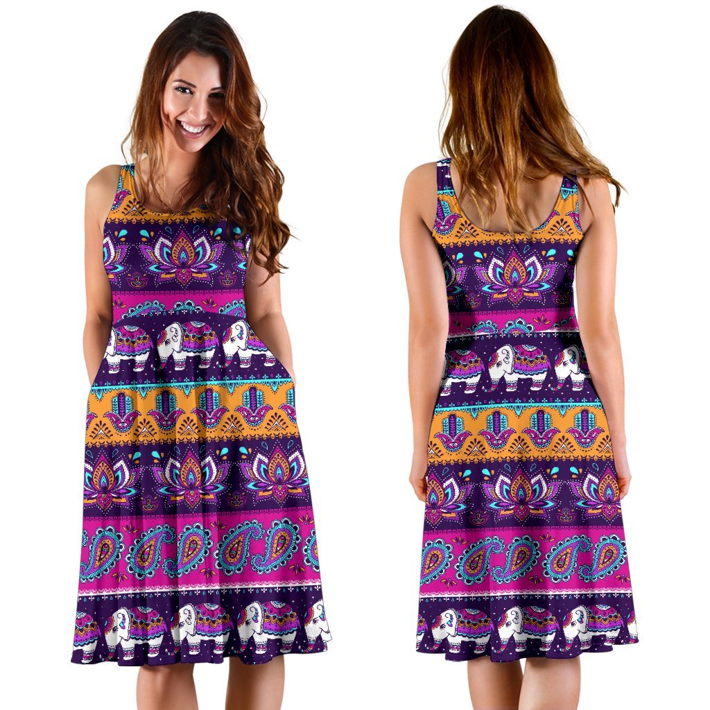 Boho Indian Style Pattern Sleeveless Dress