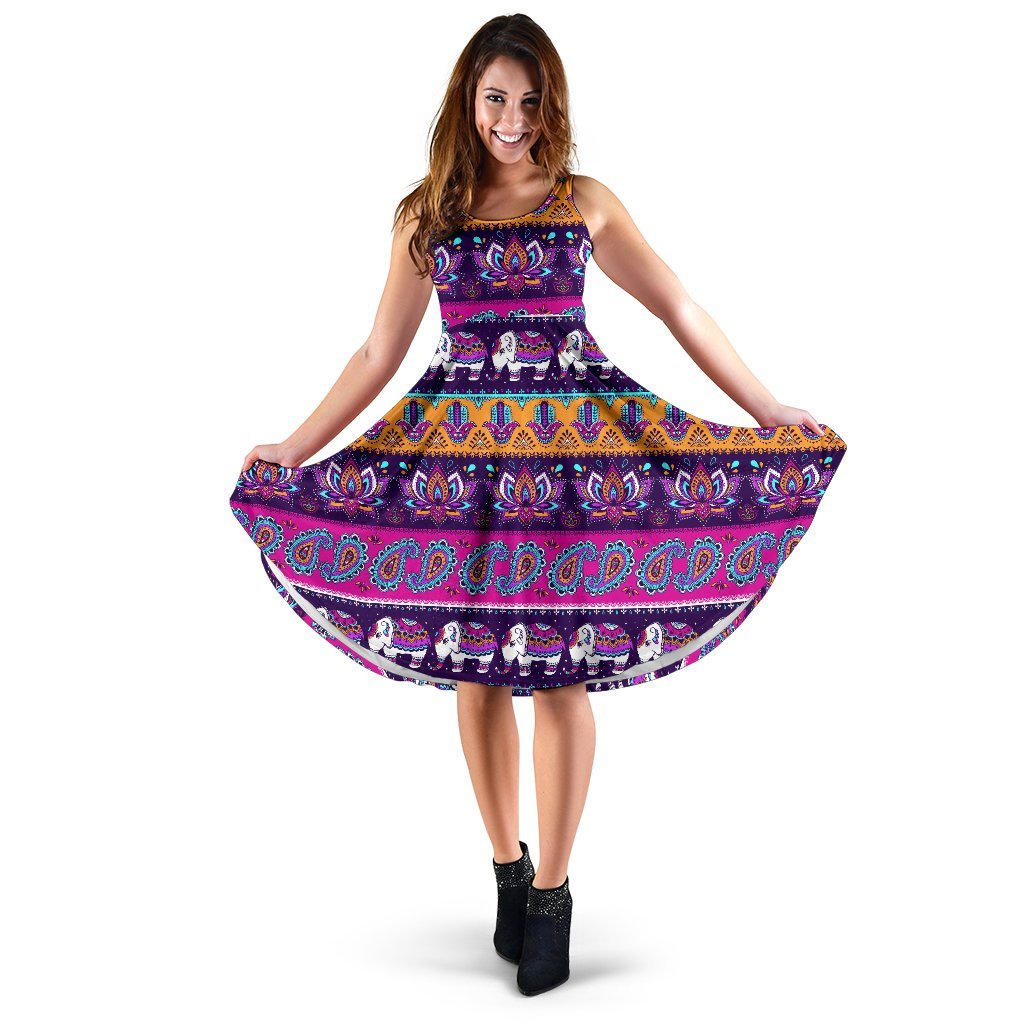 Boho Indian Style Pattern Sleeveless Dress