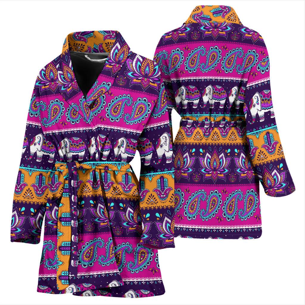 Boho Indian Style Pattern Women Bath Robe-JTAMIGO.COM