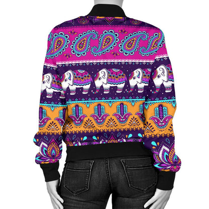 Boho Indian Style Pattern Women Casual Bomber Jacket