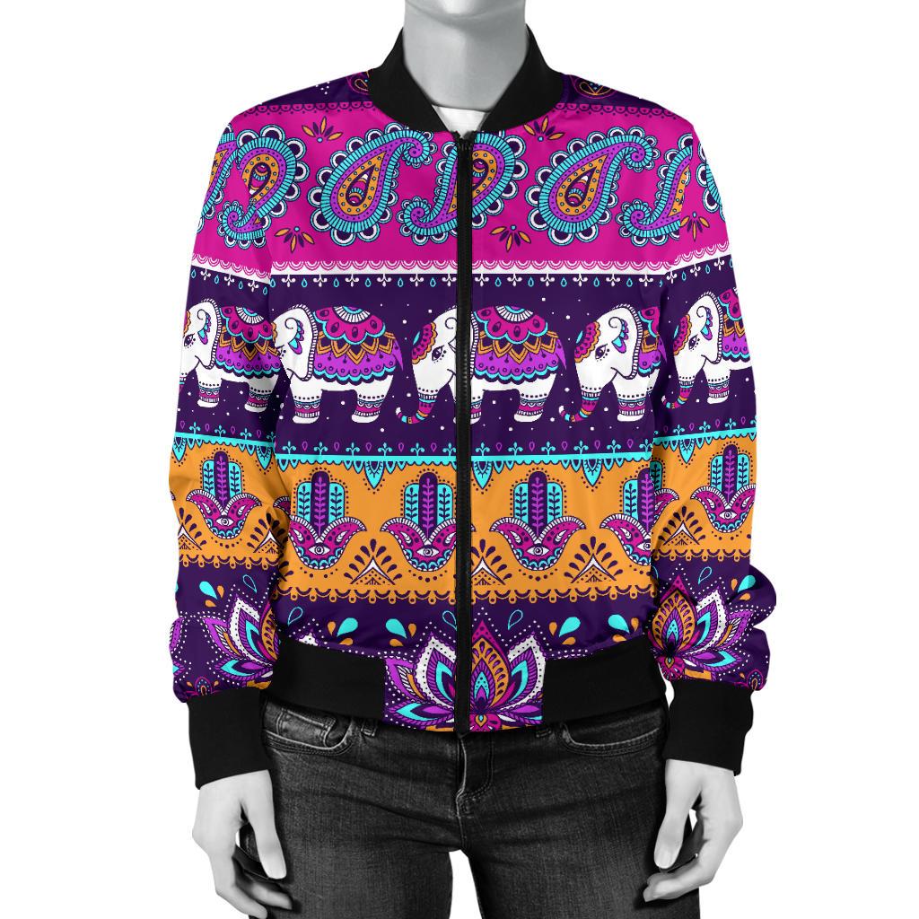 Boho Indian Style Pattern Women Casual Bomber Jacket