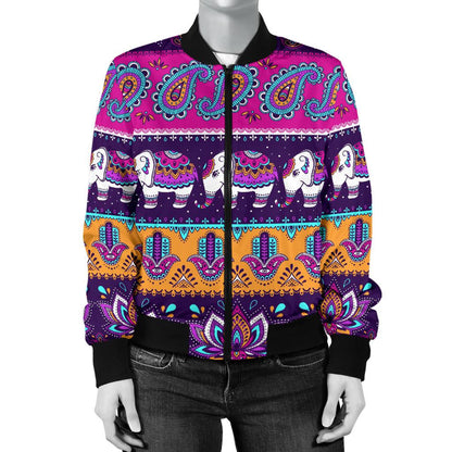 Boho Indian Style Pattern Women Casual Bomber Jacket