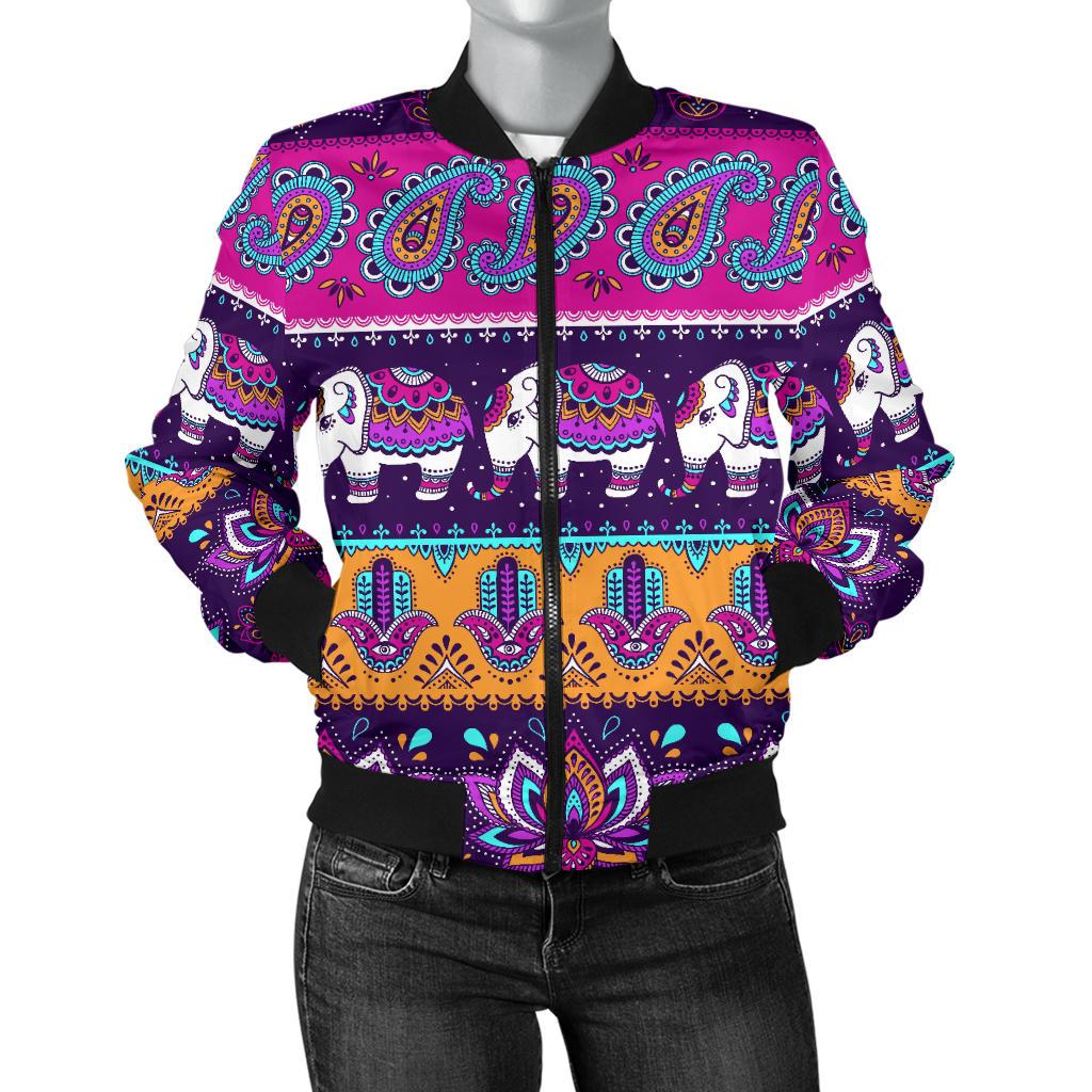 Boho Indian Style Pattern Women Casual Bomber Jacket