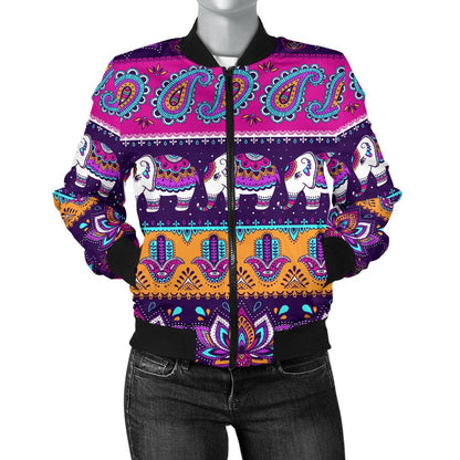 Boho Indian Style Pattern Women Casual Bomber Jacket