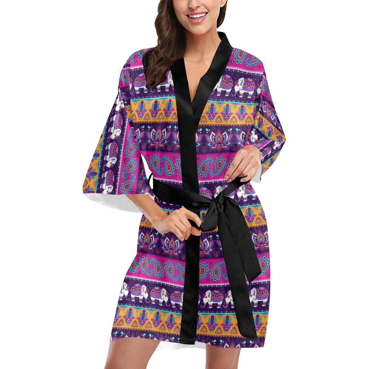 Boho Indian Style Pattern Women Short Kimono Robe