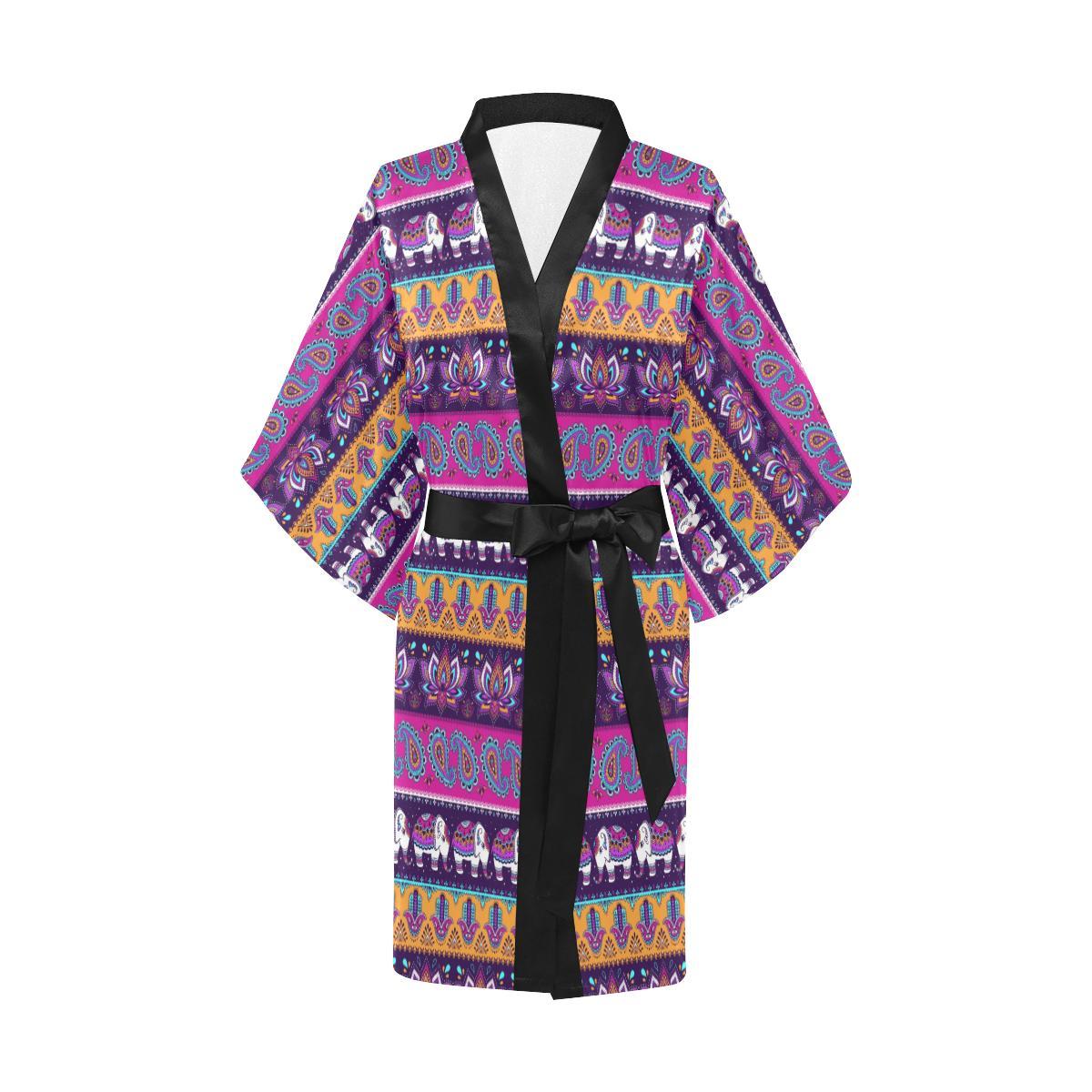 Boho Indian Style Pattern Women Short Kimono Robe