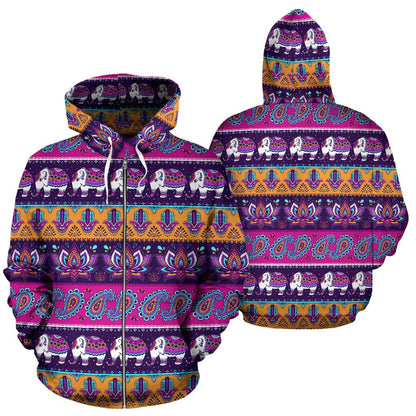 Boho Indian Style Pattern Zip Up Hoodie