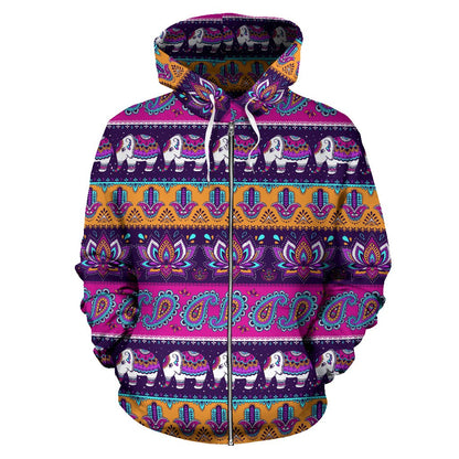 Boho Indian Style Pattern Zip Up Hoodie