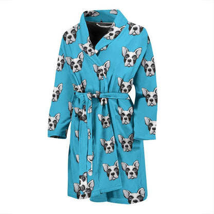 Boston Terrier Pattern Print Design 01 Men Bathrobe-JORJUNE.COM
