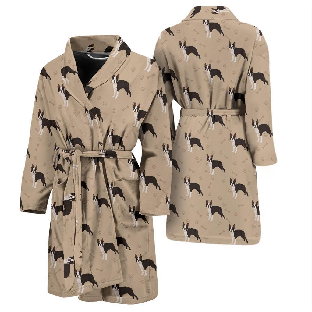 Boston Terrier Pattern Print Design 02 Men Bathrobe-JORJUNE.COM