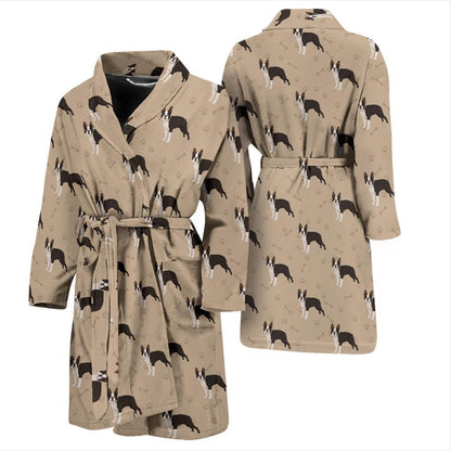 Boston Terrier Pattern Print Design 02 Men Bathrobe-JORJUNE.COM