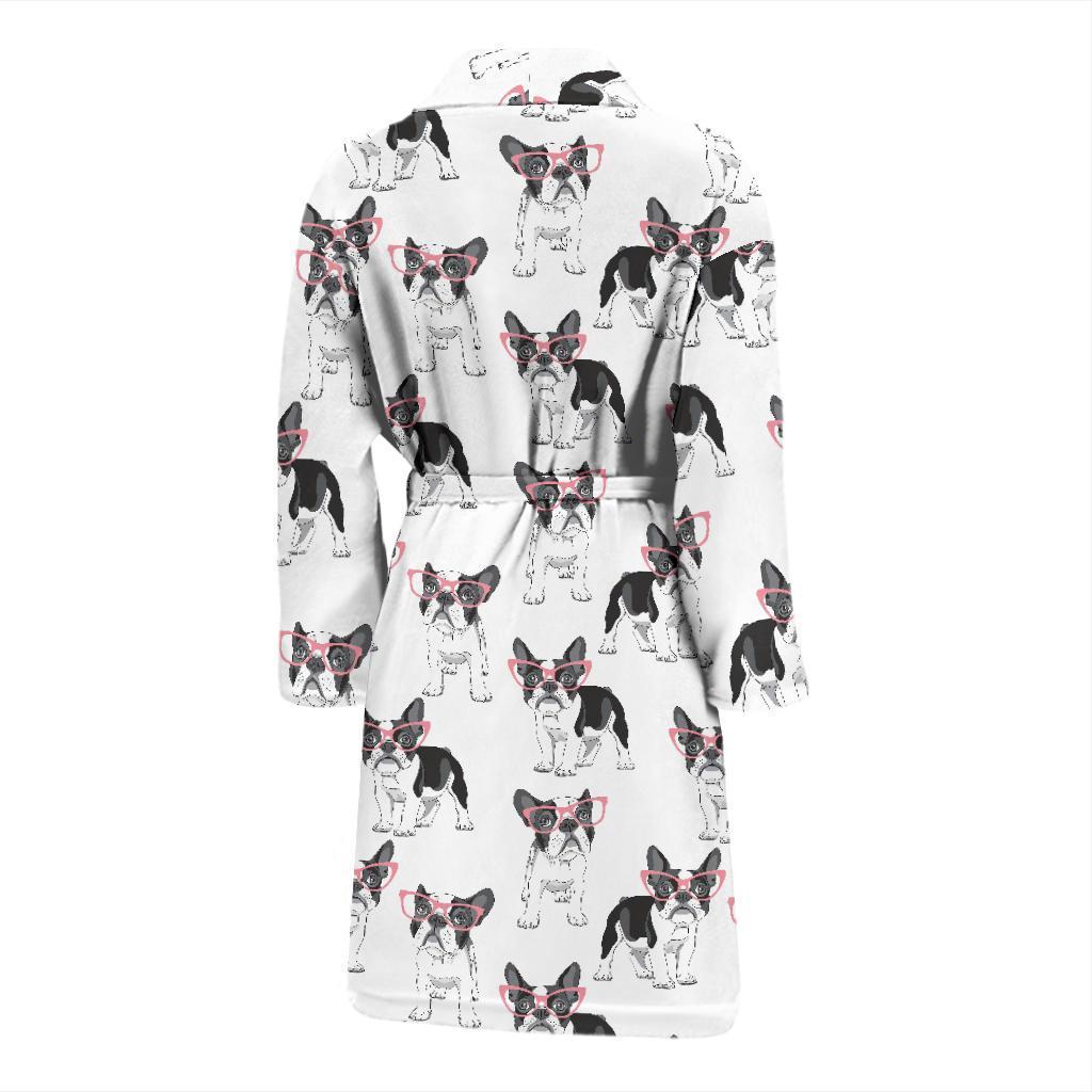 Boston Terrier Pattern Print Design 03 Men Bathrobe-JORJUNE.COM