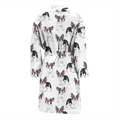Boston Terrier Pattern Print Design 03 Men Bathrobe-JORJUNE.COM