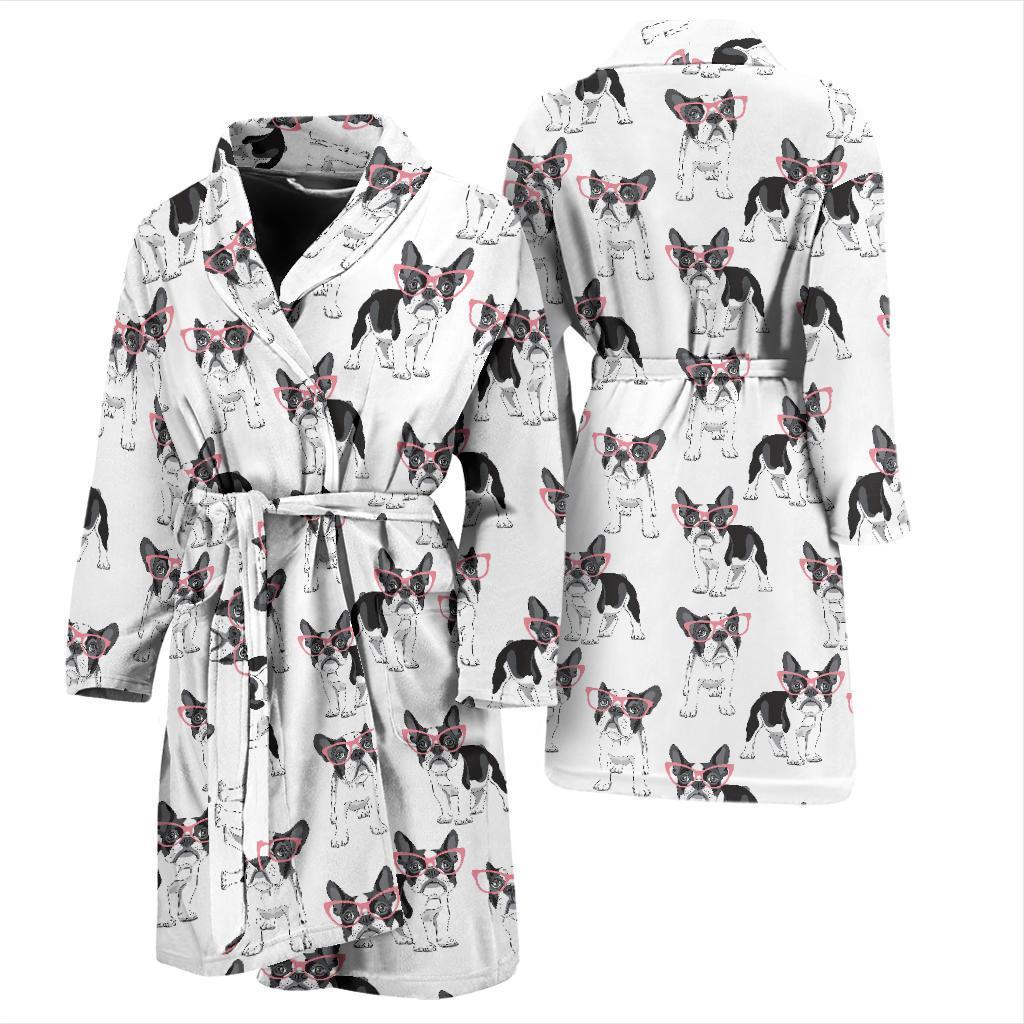 Boston Terrier Pattern Print Design 03 Men Bathrobe-JORJUNE.COM
